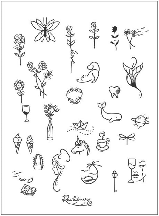 Minimal Semi-Permanent Tattoo Flowers and Cute Elements
